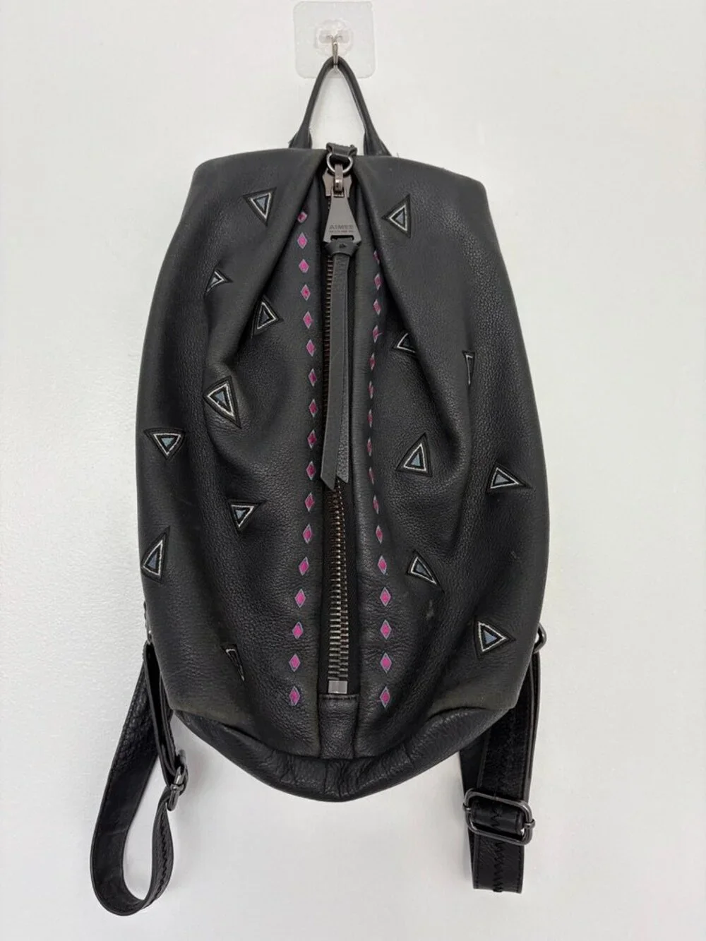 Aimee Kestenberg Tamitha Black Leather Embroidered Backpack Geometric Detail